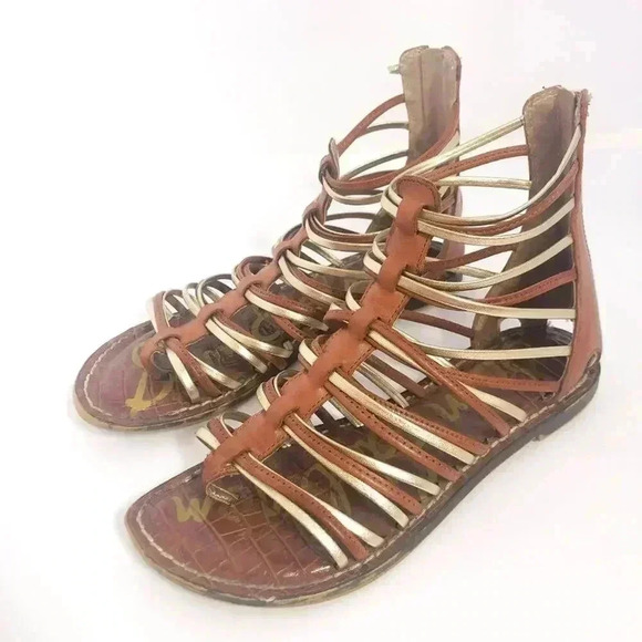 Sam Edelman Kamille Gladiator Strappy Sandals Brown and Gold Women's Size 6.5 - Picture 3 of 14